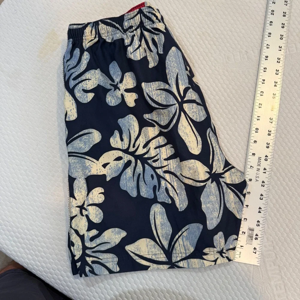 Nat Nast Swim Trunks Mens Large Navy Blue Floral Tropical Hibiscus Mesh Lined